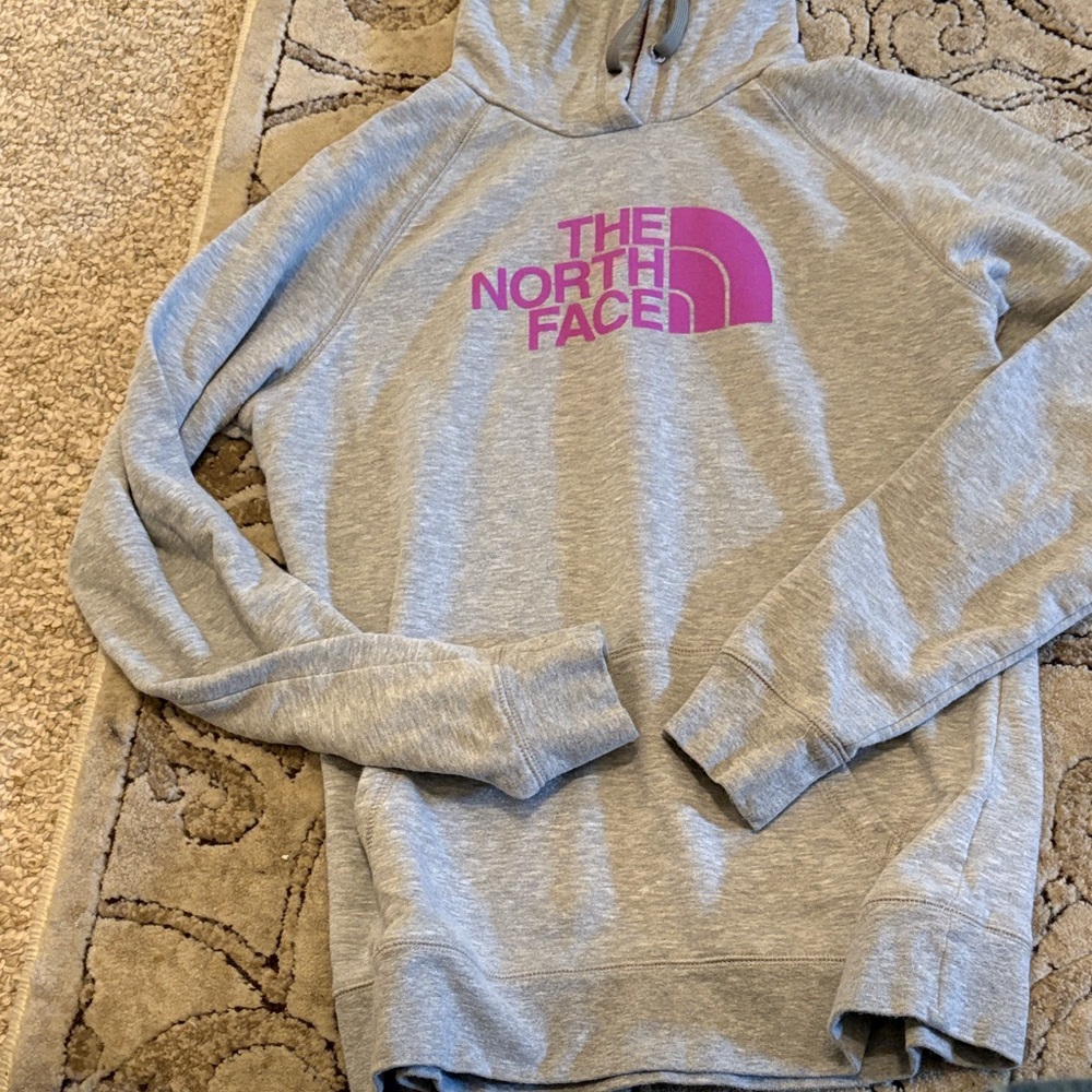 The North Face Gray Hoodie with Pink Logo sz large
